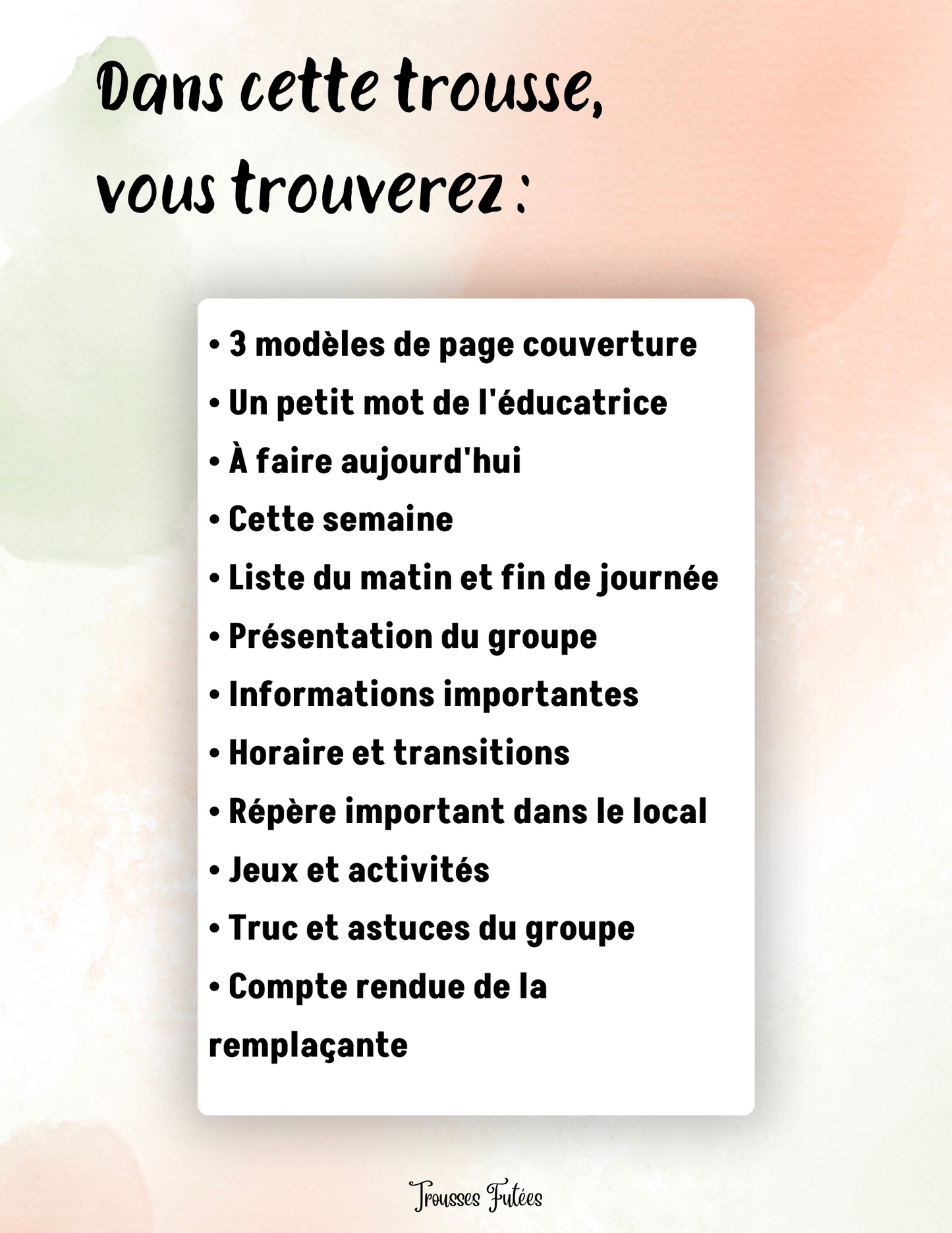La mini trousse pour la remplaçante - 18 pages