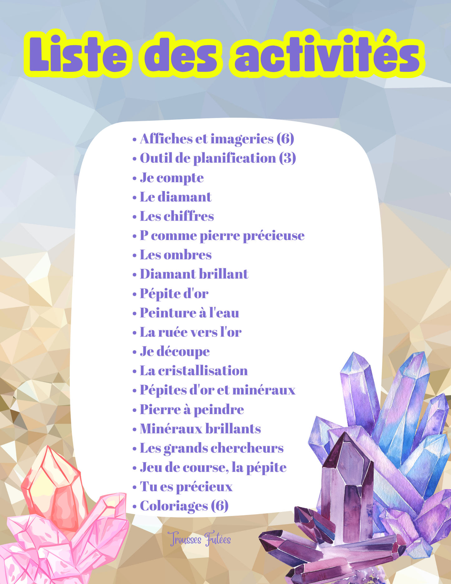 La trousse des roches et minéraux - 40 pages