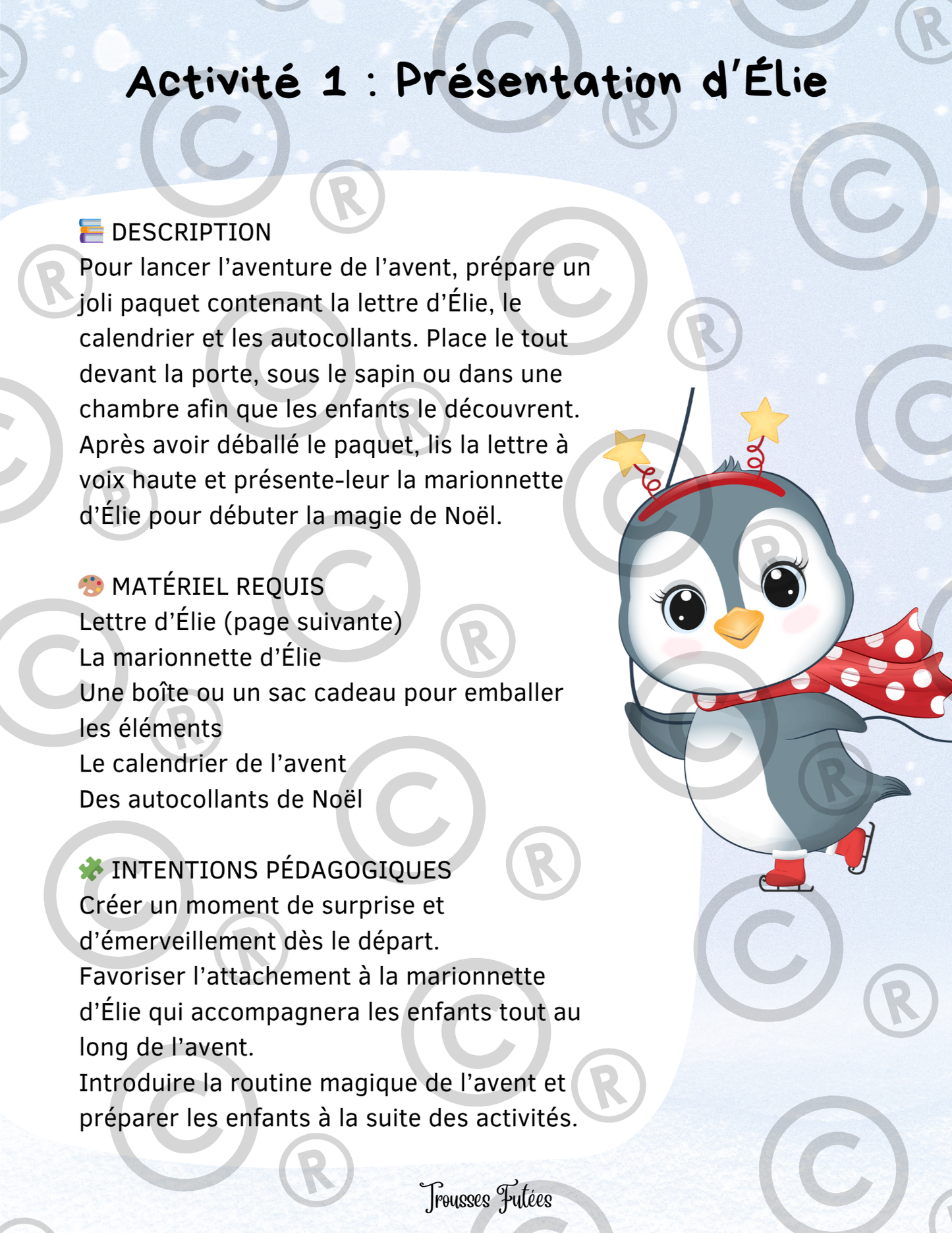 La trousse de l'avent avec Élie le pingouin