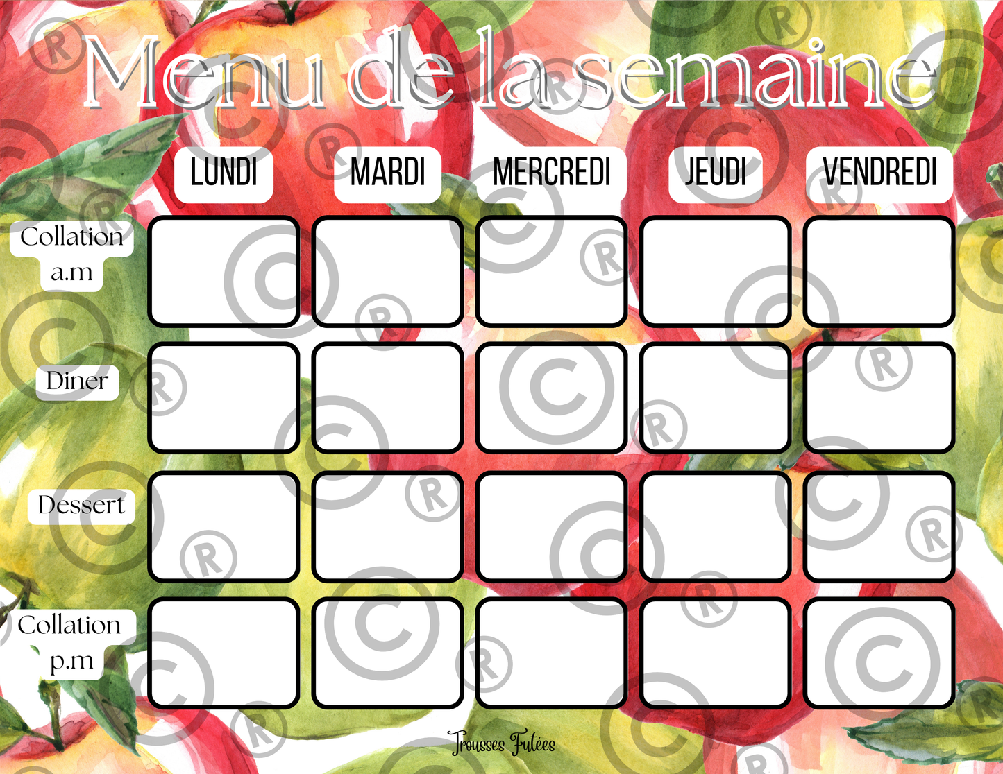 Affiches pour menus de la semaine - Septembre