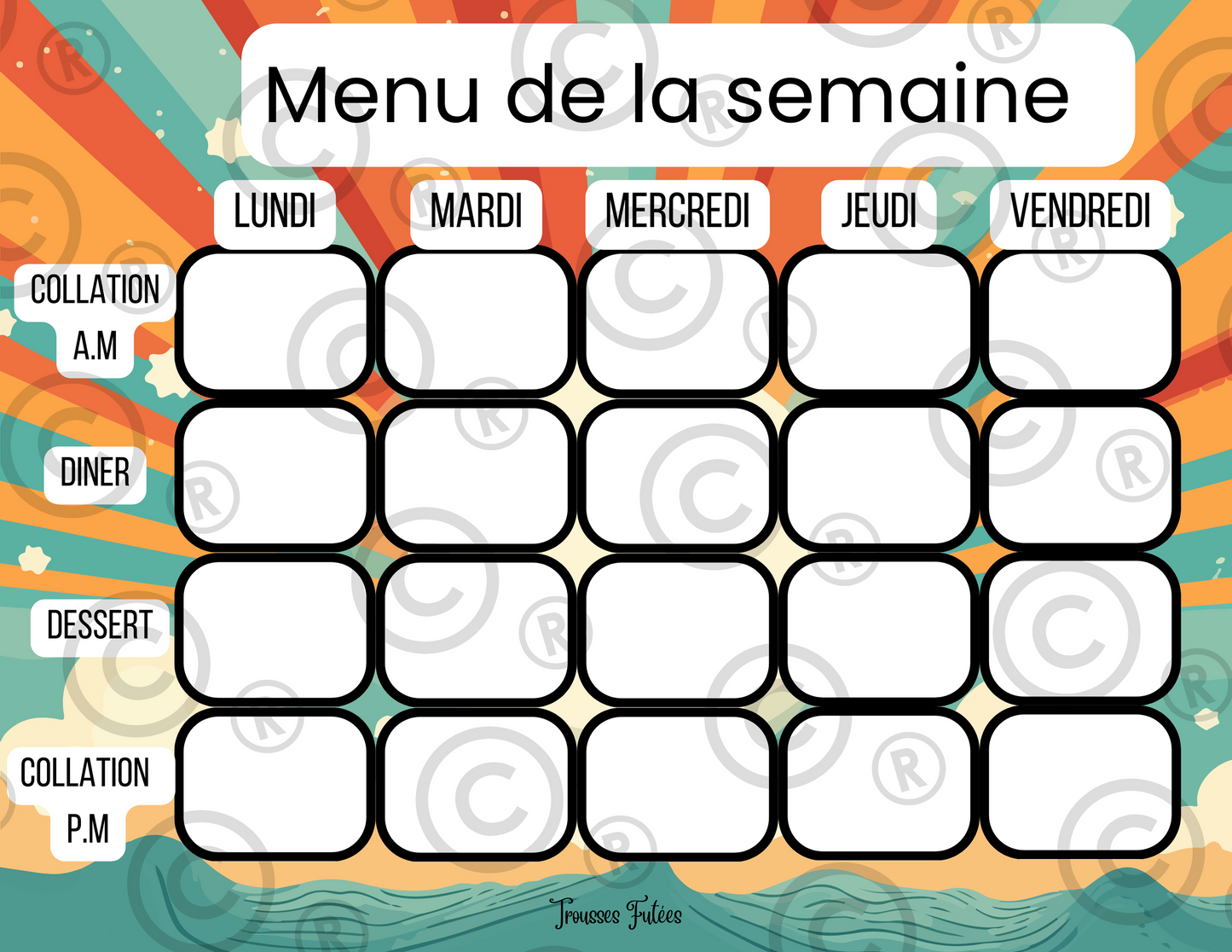 Affiches pour menu de la semaine - Juin - 5 pages