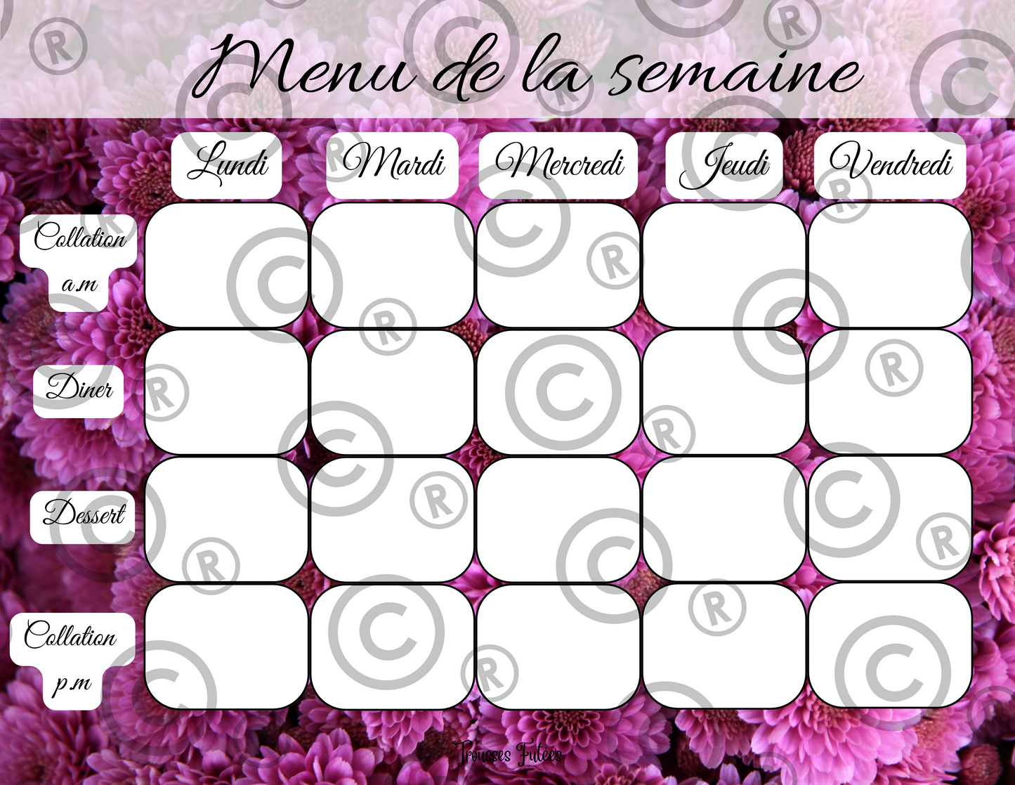 Affiches pour menu de la semaine - Novembre