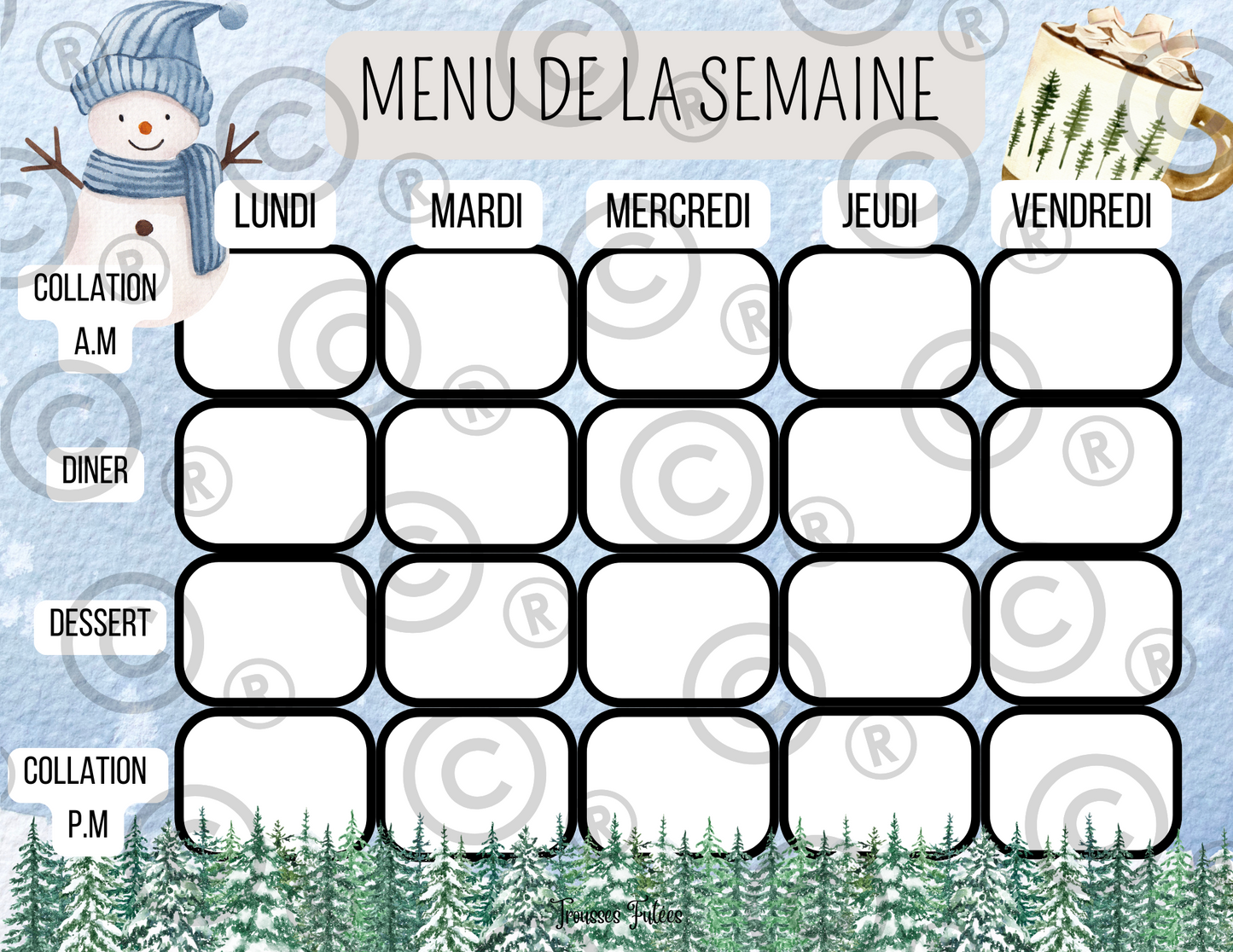 Affiche pour menu de la semaine - Décembre