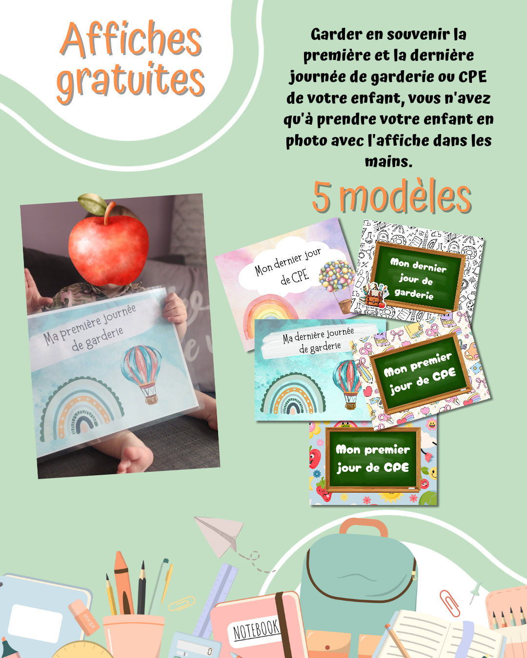 Affiches - 5 modèles - souvenir premier et dernier jour