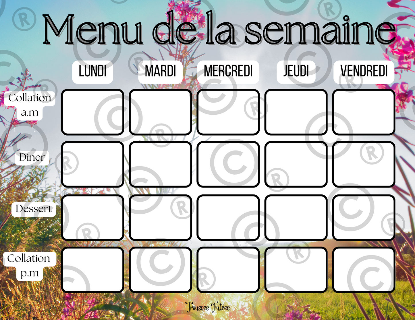 Affiches pour menu de la semaine - Août