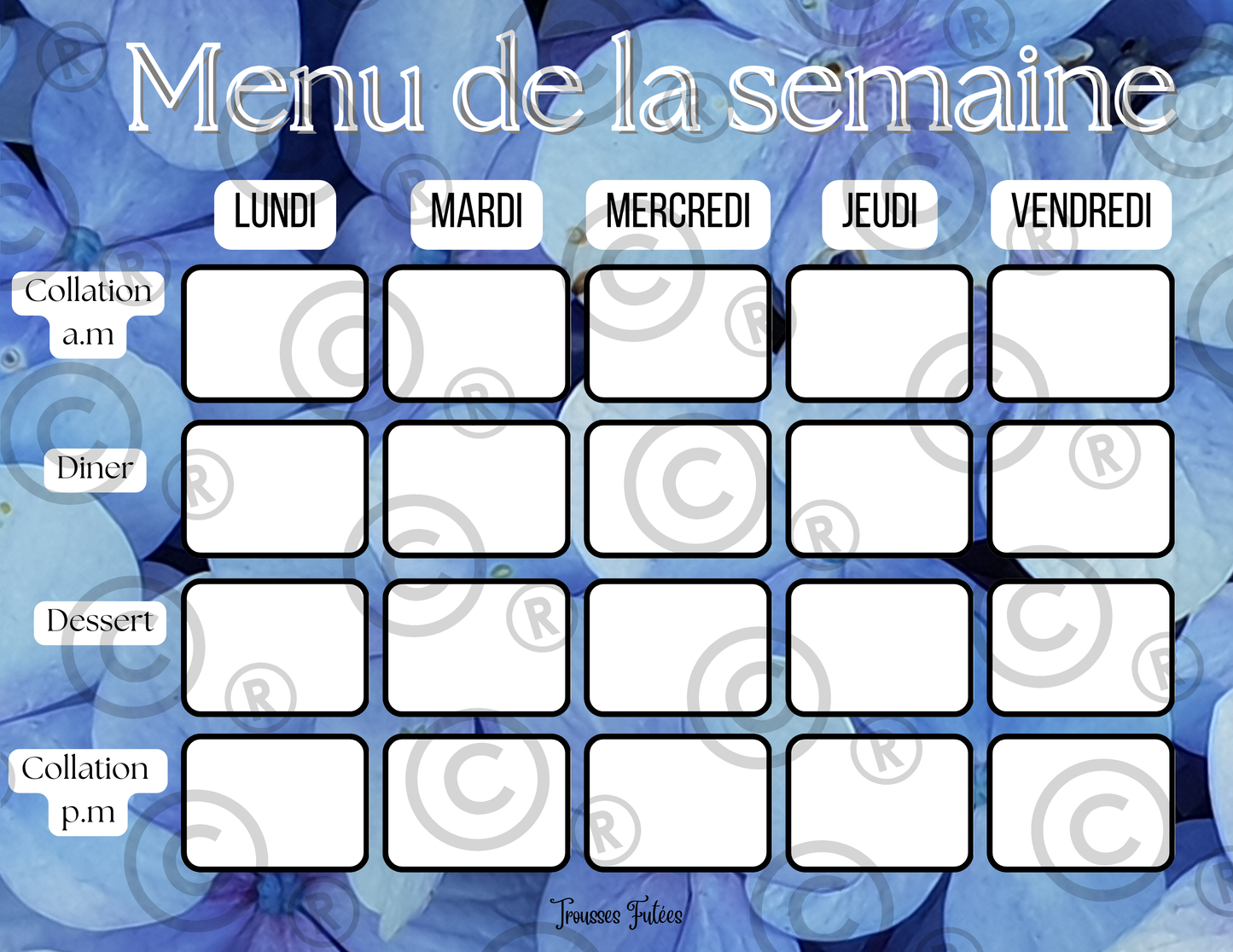 Affiches pour menu de la semaine - Août