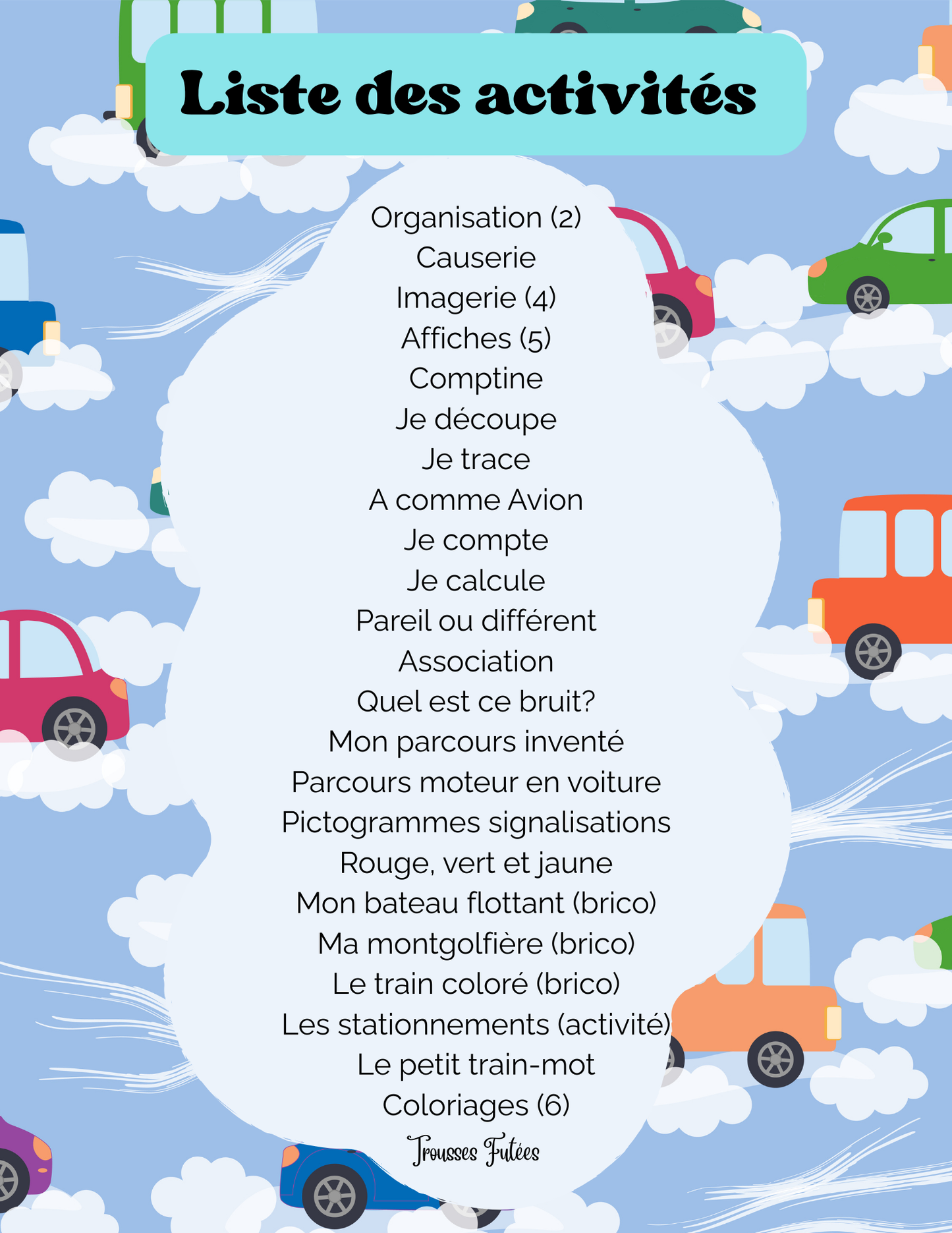 Trousse éducative Les moyens de transport- Activités imprimables 1-5 ans (PDF)