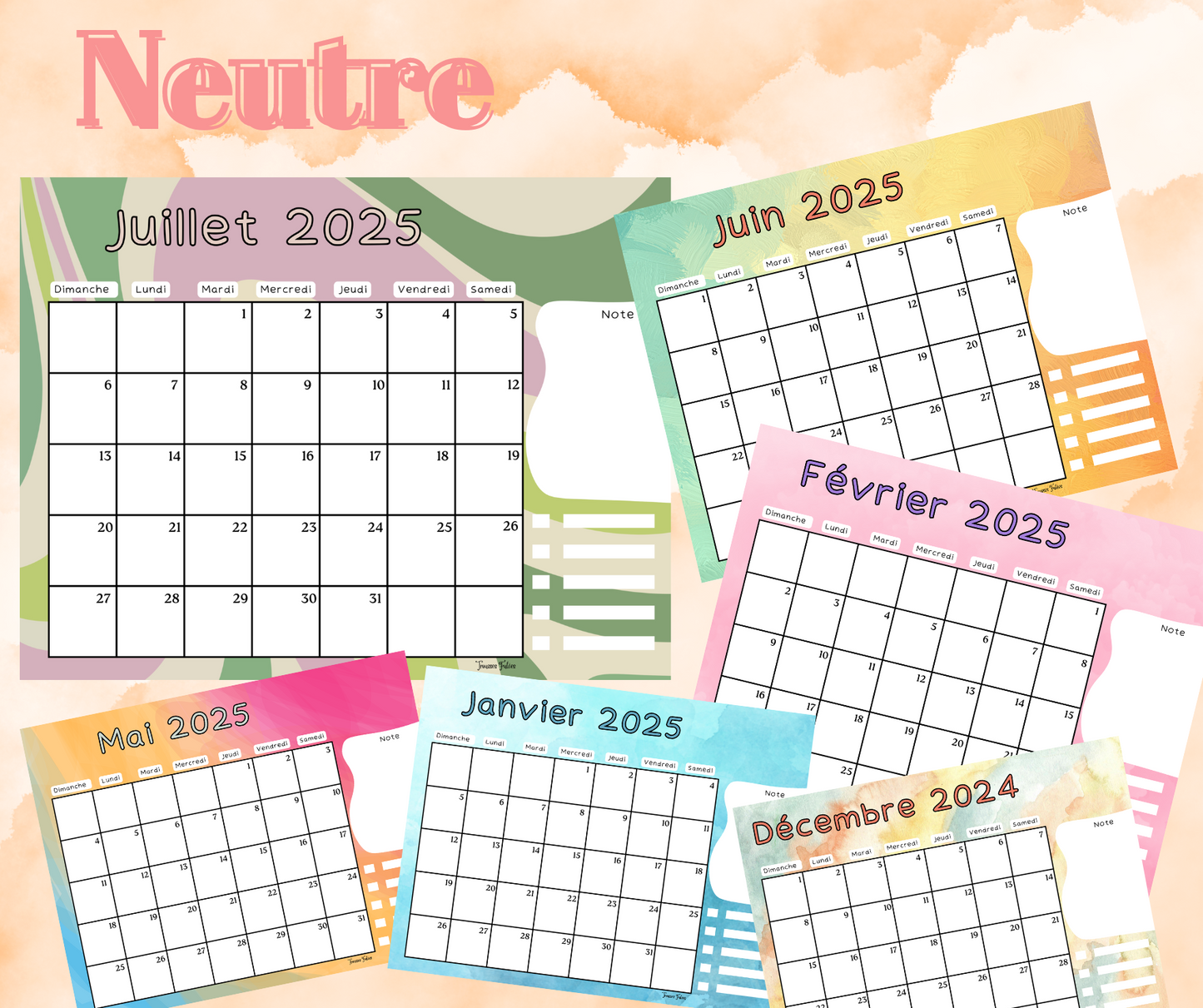 Calendrier 2024-2025 juillet à juillet