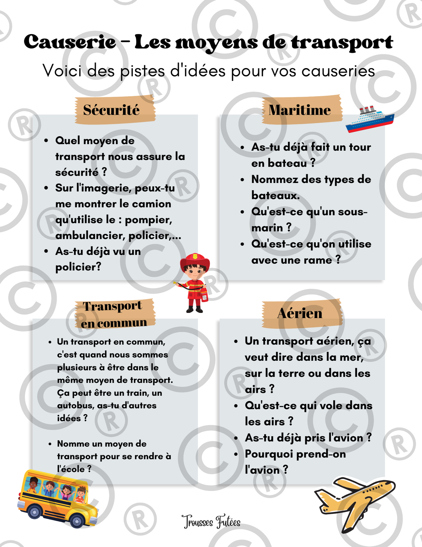 Trousse éducative Les moyens de transport- Activités imprimables 1-5 ans (PDF)