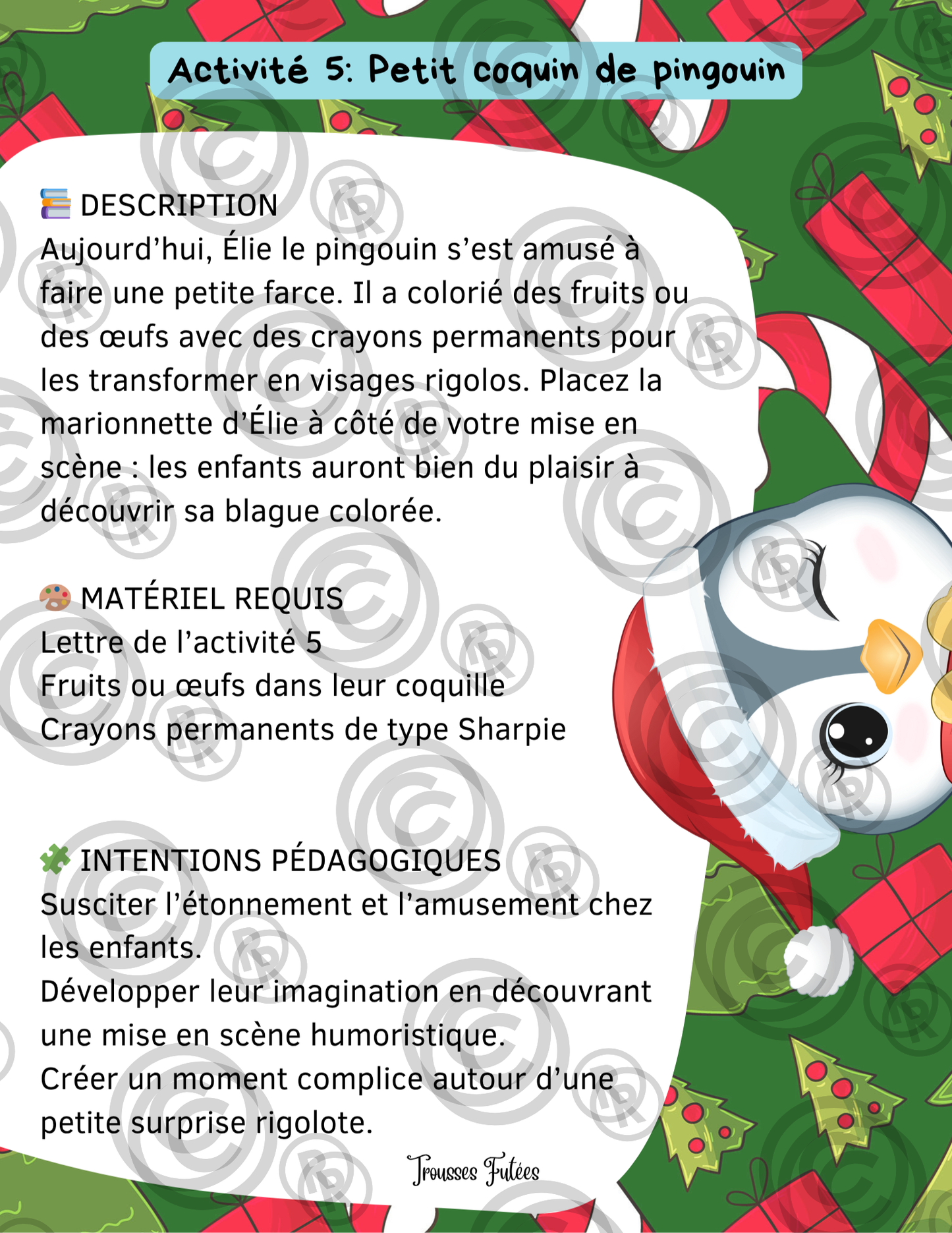 La trousse de l'avent avec Élie le pingouin