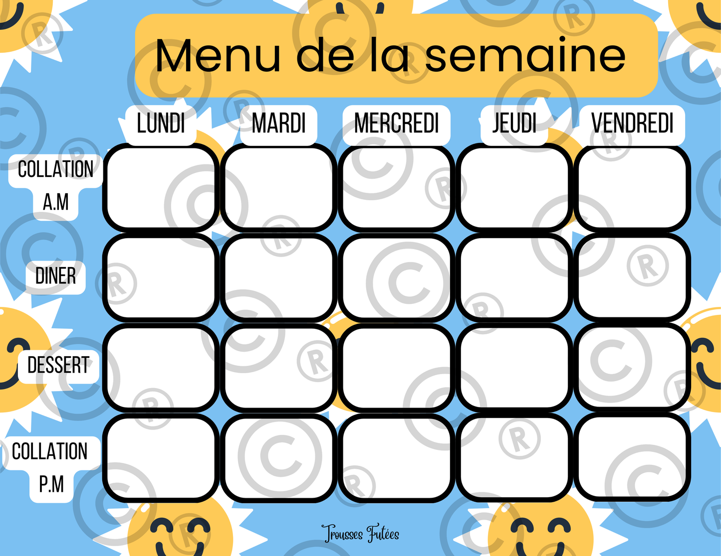 Affiches pour menu de la semaine - Juillet
