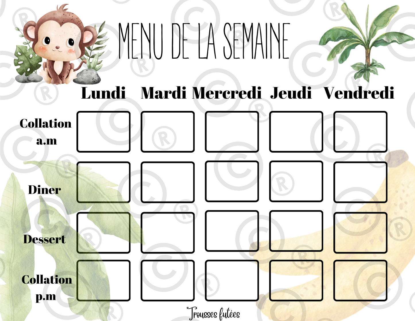 Menu de la semaine - Novembre - 5 pages