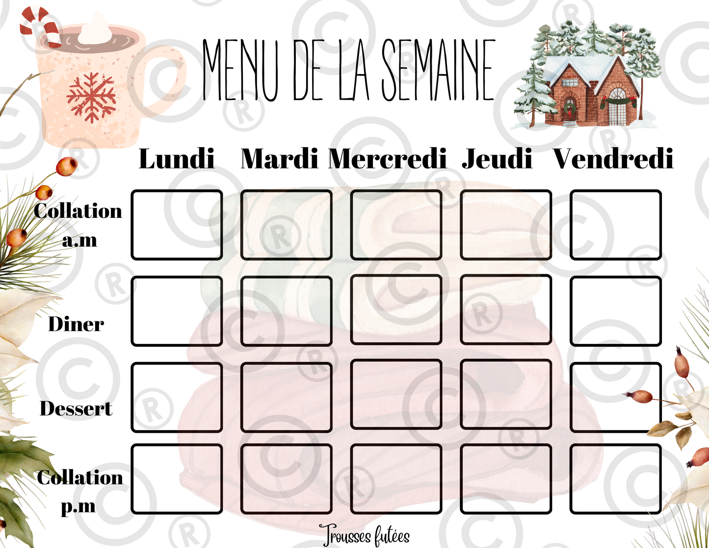 Menu de la semaine - Décembre - 5 pages