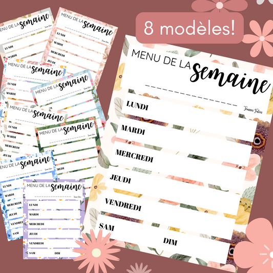 Bloc-Note Menu de la semaine - Floral - 16 pages