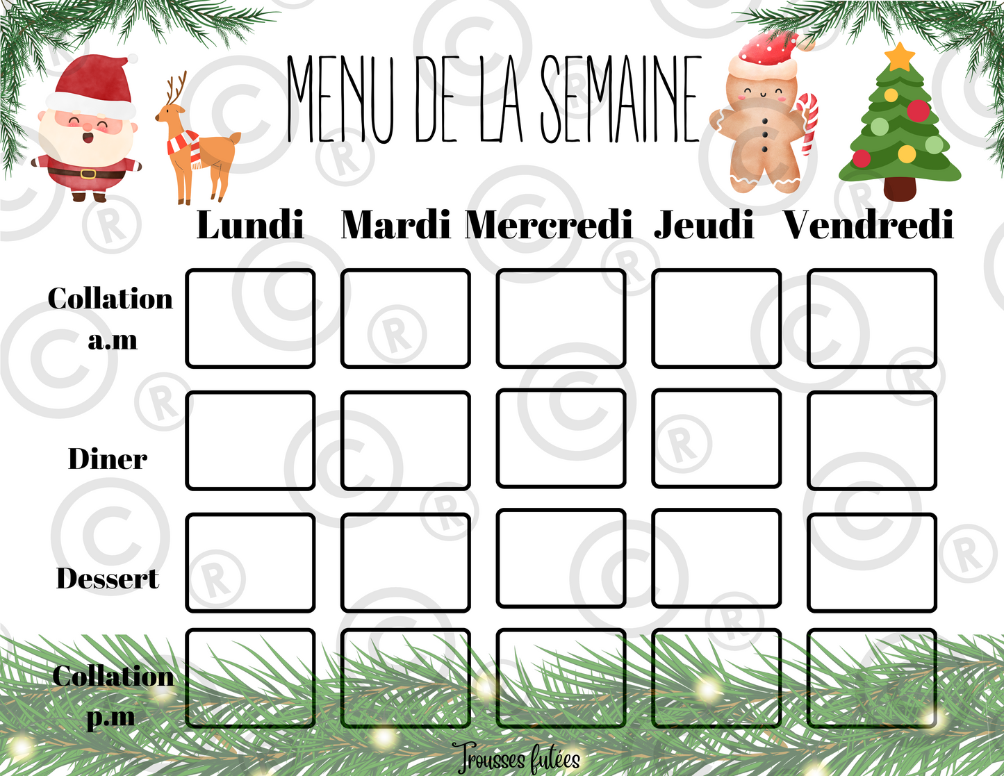 Menu de la semaine - Décembre - 5 pages