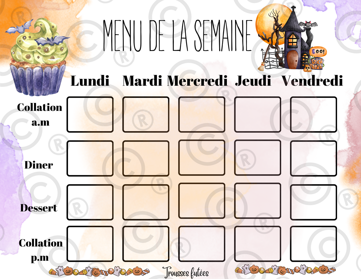 Menu de la semaine - Octobre - 5 pages