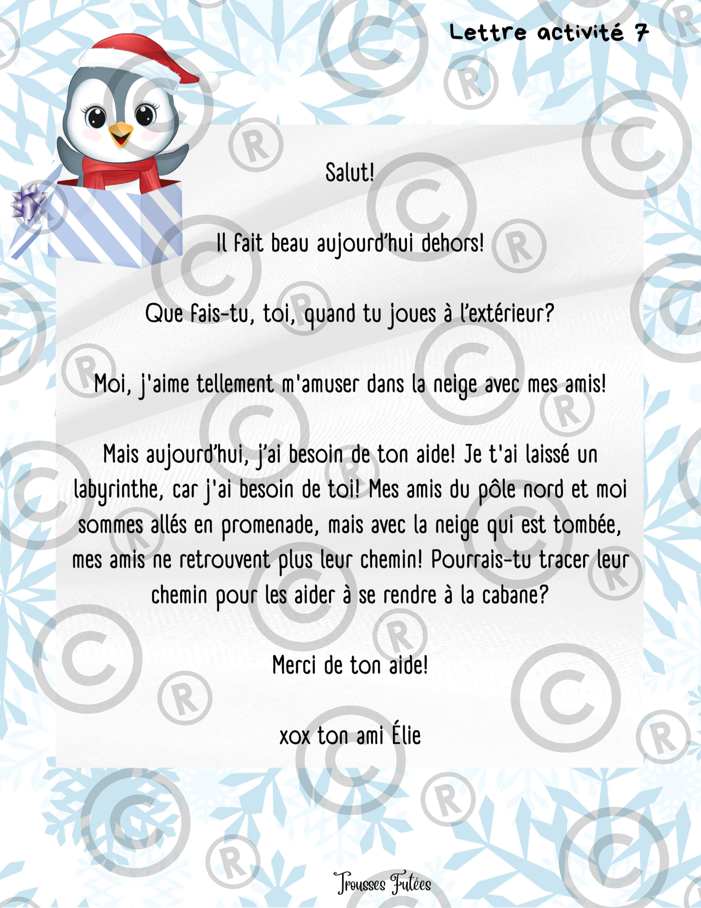 La trousse de l'avent avec Élie le pingouin