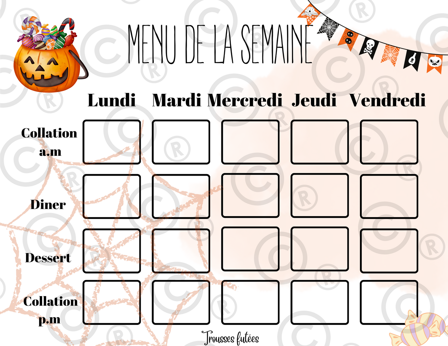 Menu de la semaine - Octobre - 5 pages