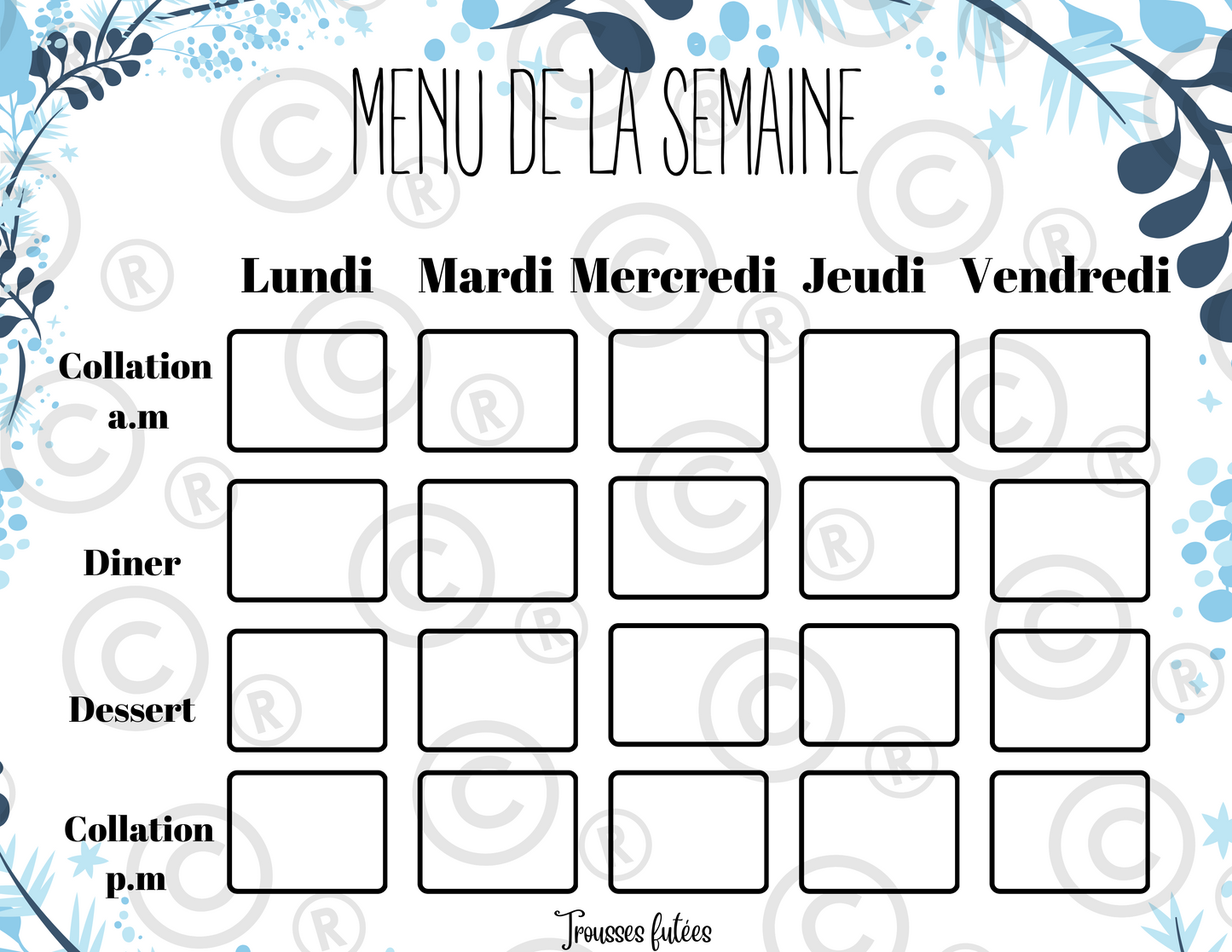 Menu de la semaine - Décembre - 5 pages