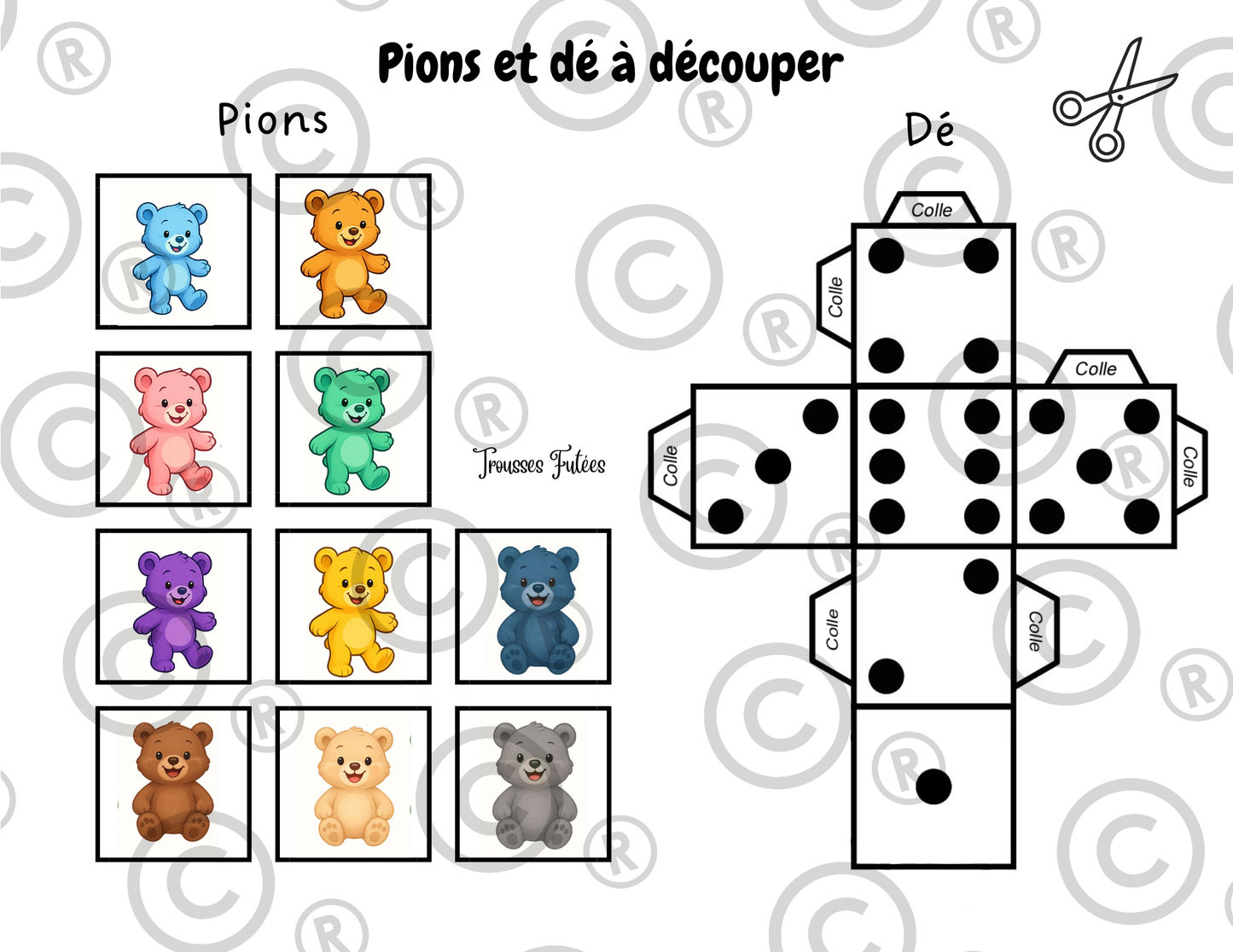 Jeu de table à imprimer PDF - Le jeu du Royaume des Nuages - Préscolaire/maternelle