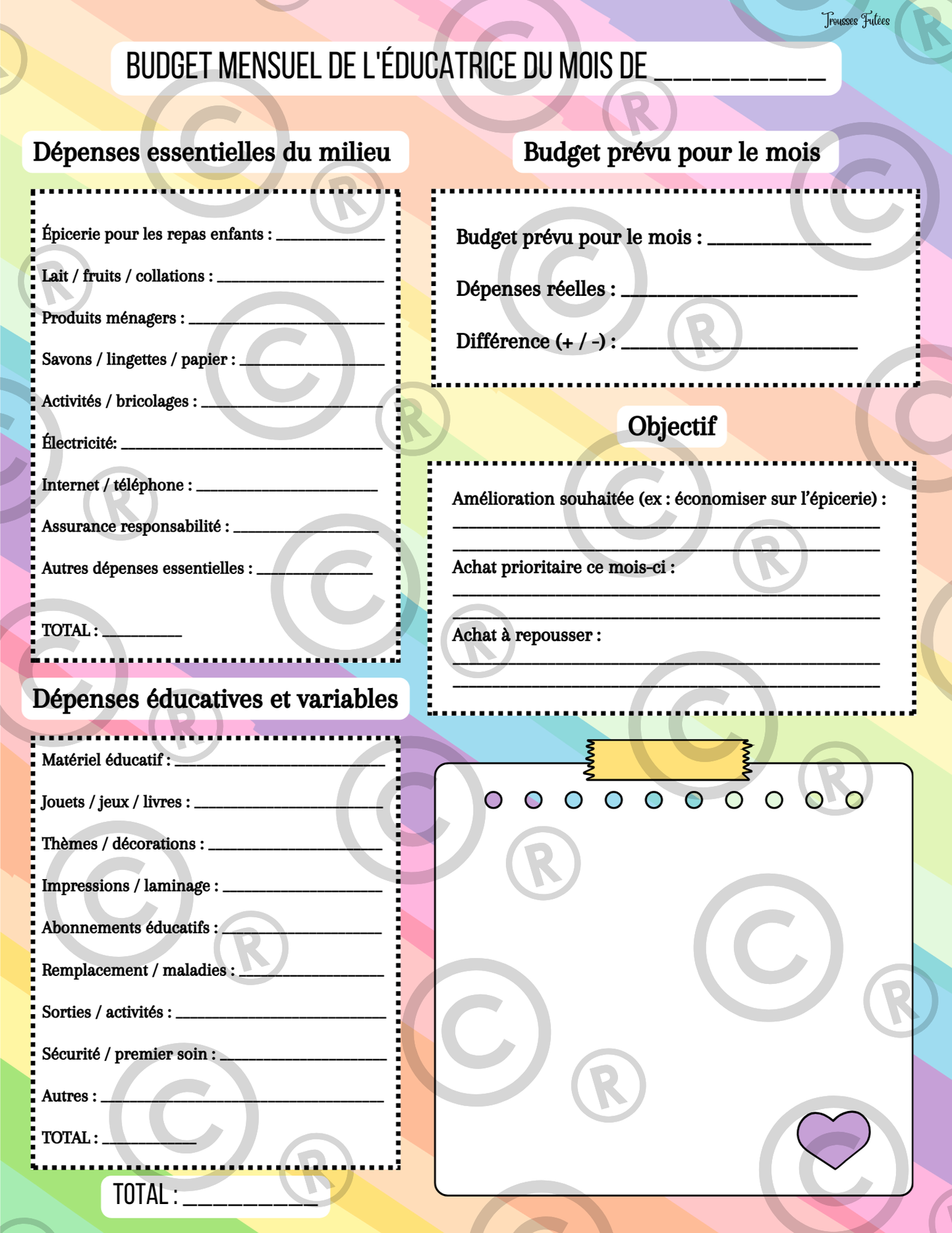 Trousse d'organisation Le Budget et les astuces d'économie - Fiche d'organisation à imprimer