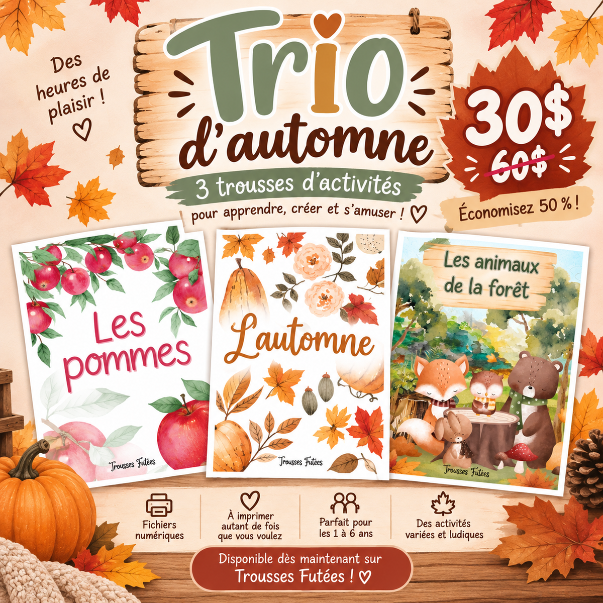 Trio Trousses Éducatives Automne PDF – Activités Préscolaire & Maternelle – Promotion 50 %