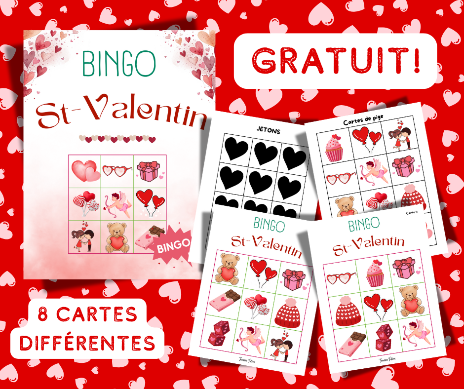 Bingo Saint-Valentin - Activité préscolaire imprimables - GRATUIT
