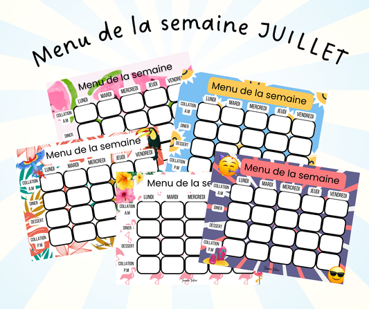 Affiches pour menu de la semaine - Juillet