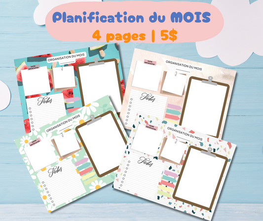 Organisation du mois - 4 pages