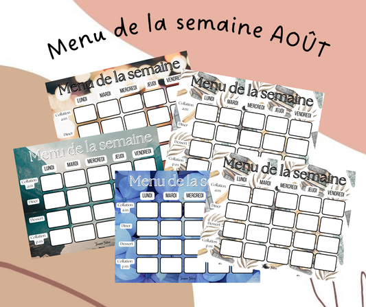 Affiches pour menu de la semaine - Août