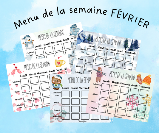 Menu de la semaine - Février - 5 pages