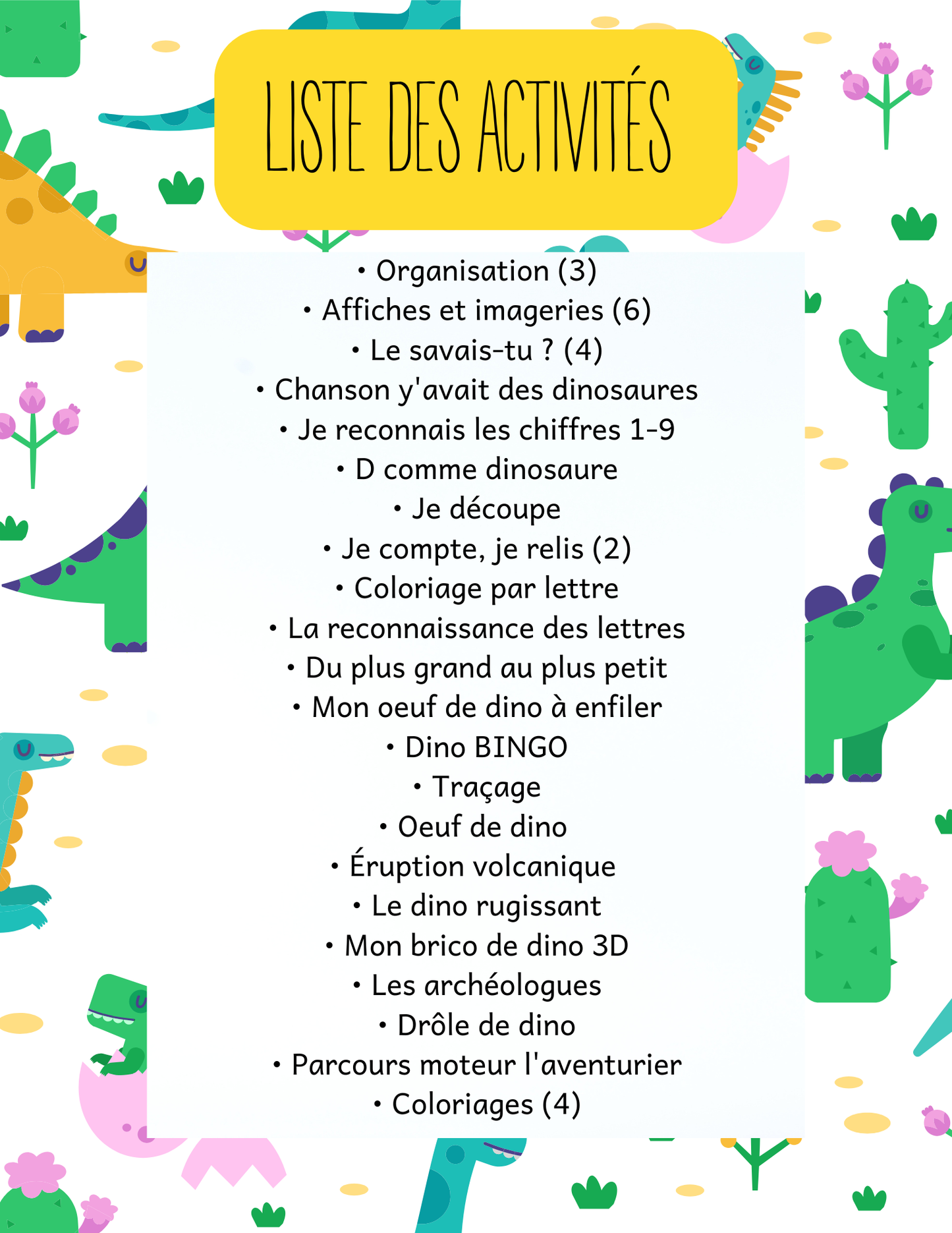 Trousse Éducative Les Dinosaures PDF - Activités imprimables pour les 1-6 ans
