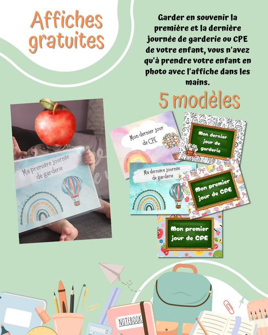 Affiches - 5 modèles - souvenir premier et dernier jour